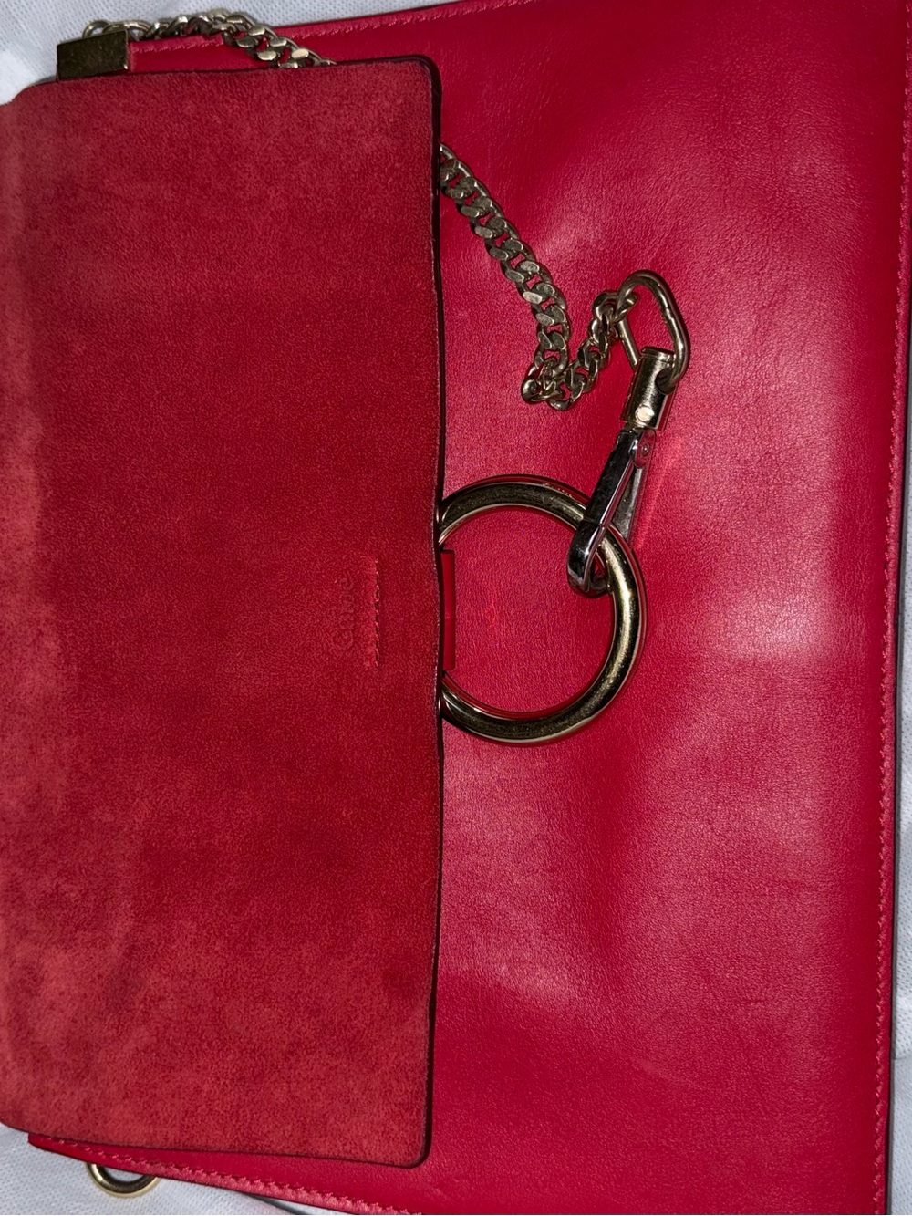 Chloe Red Leather Crossbody Bag with Ring Chain Detail - Picture 3 of 6